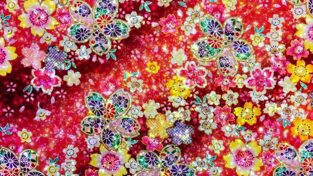 花の和柄のキラキラする背景動画