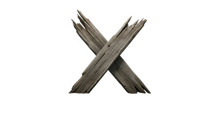 Two wooden sticks crossed to form an x shape on a transparent background