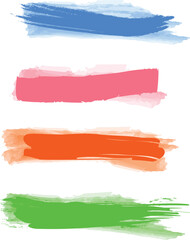 Vibrant Brush Strokes: A collection of four colorful brush strokes, each showcasing unique hues and textures, perfect for adding a touch of artistic flair to your creative projects.