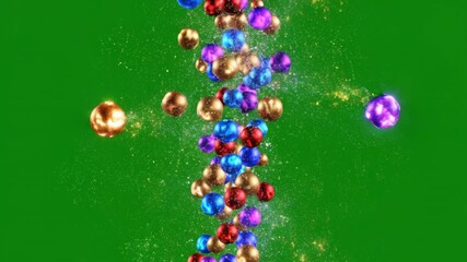 Isolated stream of colorful generic abstract emotion spheres floating and exploding upwards against a solid chroma key green screen background solid, internet, graphics - Powered by Adobe