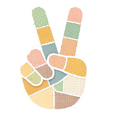 Peace Hand Gesture in Paper Collage Style