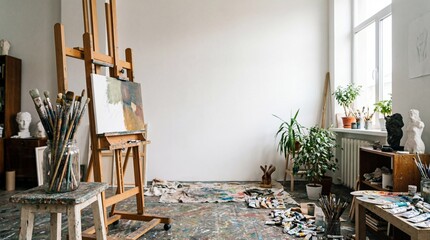 Obraz premium Artist Studio Interior With Clean White Wall