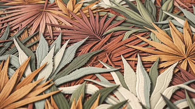 Colorful arrangement of paper leaves showcasing intricate textures and patterns