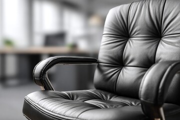 Luxury black leather office chair in modern workspace.