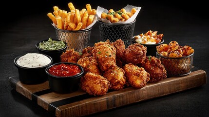 Crispy fried chicken platter with sides