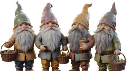 Easter sunday gnomes holding easter eggs isolated on transparent background