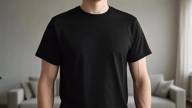 Black T Shirt on Faceless Model Video with Clean Background