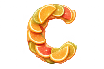 Letter C made of citrus fruits on transparent background for design work