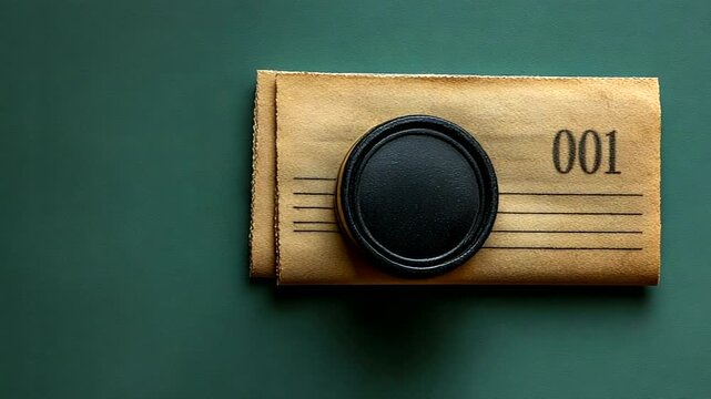 Vintage leather wallet with a round button and number