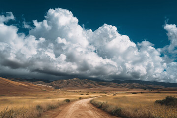 Epic Wide Landscape with Dramatic Clouds &ndash; Atmospheric Nature Background and Open Horizon Concept