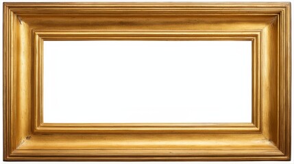 Plain gold-leaf frame with empty center, minimalist design, elegant simple border, classic rectangular shape, isolated on neutral background