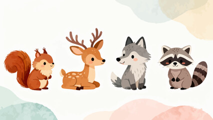 Fototapeta premium Cute forest animal cartoon characters