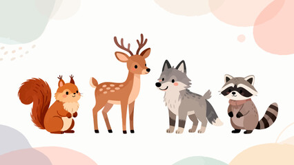 Fototapeta premium Four cartoon woodland animals