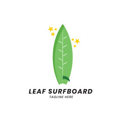 Leaf shaped surfboard logo with star in simple design style
