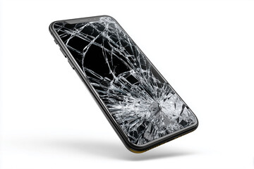 Falling Smartphone with Cracked Screen Isolated on White Background &ndash; Accident, Damage, Technology Failure Concept