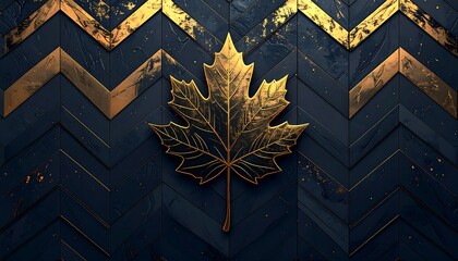 Golden Maple Leaf Emblem on Dark Textured Background.