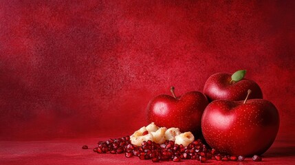 Red apples and pomegranate seeds still life