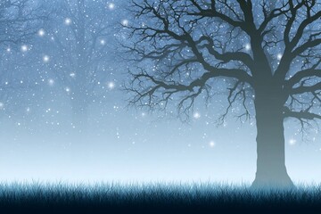 Silent night with trees and falling snowflakes