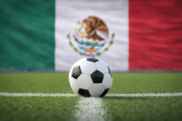 Fototapeta premium Soccer Ball on Football Field with Mexico Flag Background