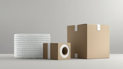 Neutral packaging mockup with bubble wrap cylinder
