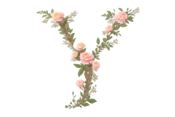 Floral Letter Y with a beautiful transparent background element art.