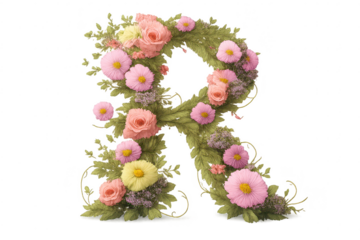 Floral Letter R in Transparent Background - Rose and Daisy Artwork