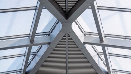 梁と構造パターンが美しいモダン屋根構造を捉えた建築ディテール写真