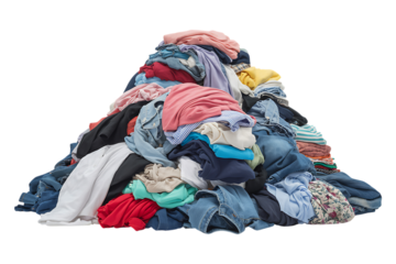 Colorful Laundry Clothes Heap Isolated on Transparent Background, Washing Concept