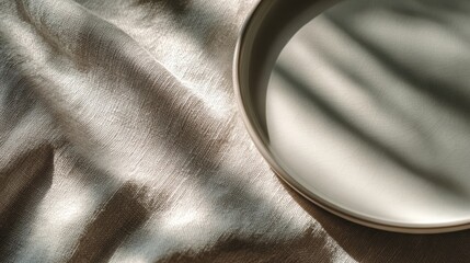 Milk in Bowl on Fabric Closeup.