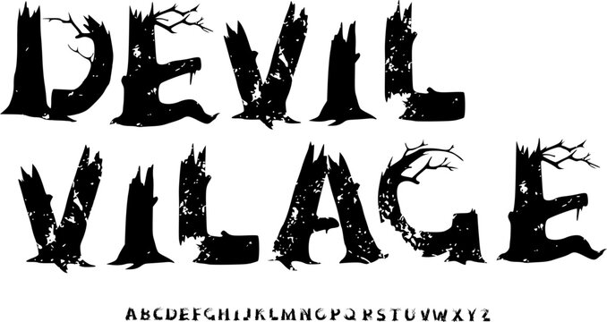 Devil Village Horror Display Font &ndash; Rough Gothic Alphabet Typeface with Broken Tree Texture for Dark Posters, Horror Branding & Scary Typography Design
