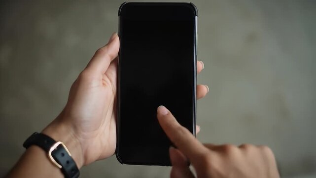 Close-up of a hand holding a modern smartphone with a bright screen and sleek design. technology
