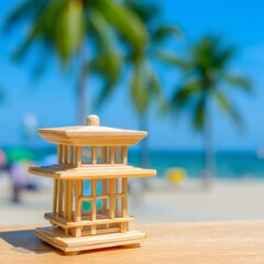 Miniature Japanese Pagoda on Tropical Beach.