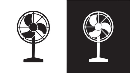 Obraz premium Electric Fan Silhouette in Modern Minimalist Design with High Contrast Lighting on White and Black Background for Home Appliance
