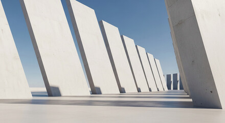 Naklejka premium Abstract image of angled concrete slabs creating a pathway, showcasing minimalist architecture and design, ideal for modern or futuristic concepts