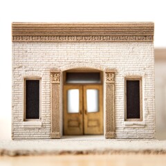 Miniature Model of Brick Building with Wooden Door.