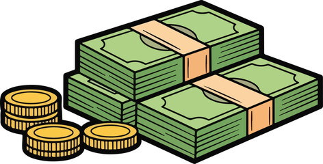 Money business bills and coins icon vector set eps