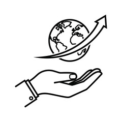 Hand holding globe with arrow pointing upwards