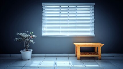 Minimalist Room with Potted Plant and Table.