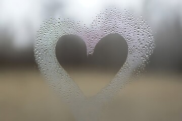 Heart shape formed by steam on glass