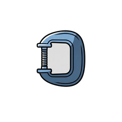 A blue c-clamp, a versatile tool for gripping and holding, depicted with a metallic sheen and ribbed screw mechanism, isolated on a white background.