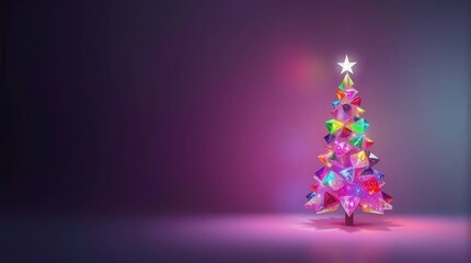 Vibrant Christmas tree with colorful ornaments and star on top