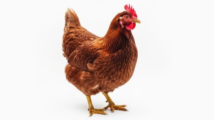 Fototapeta premium Brown chicken standing alone white.
