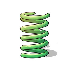 A bright green coiled spring with a smooth, glossy surface and a subtle video game character, rendered in a clean, illustrative style.