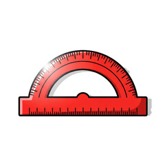 A bright red protractor with clear black markings for measuring angles, a classic geometry tool for education and engineering.