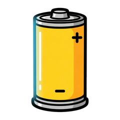 A bright yellow aa battery with black plus and minus symbols, representing power and energy in a stylized illustration