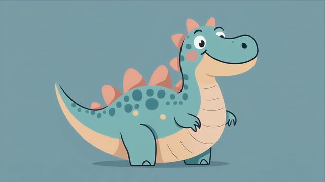 A delightful cartoon creature a cheerful prehistoric character in lovely teal and soft orange hues