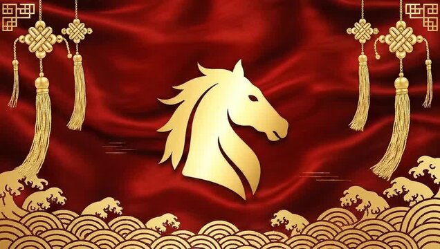 Vector illustration of a red horse silhouette head  for the Chinese New Year 2026 animal sign icon design