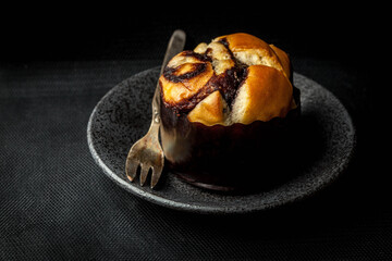 Homemade yeast roll with chocolate.