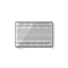 A clean, top-down illustration of a breadboard, a prototyping tool with a grid of holes for electronics projects.