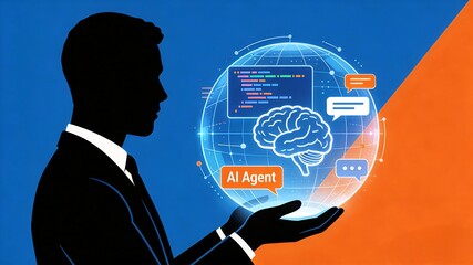 Business professional holding an AI sphere.